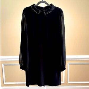 Ivanka Trump Black Illusion Sleeve Beaded Collar Dress Size 16